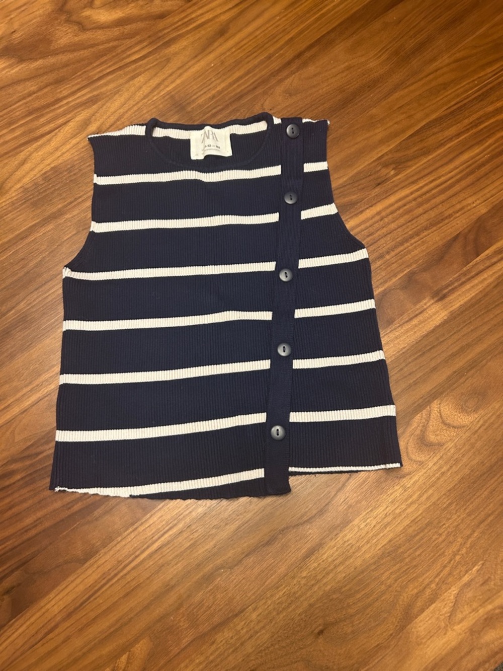 Zara Navy & White Striped Button-Front Knit Tank